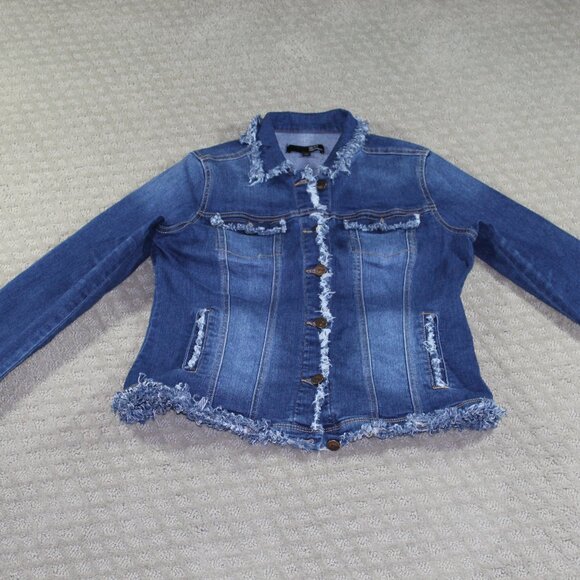 1822 Denim Blue Jean Jacket with Frayed Edges - Picture 1 of 8